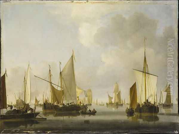 Fishing Boats in a Calm Oil Painting by Willem van de Velde the Younger