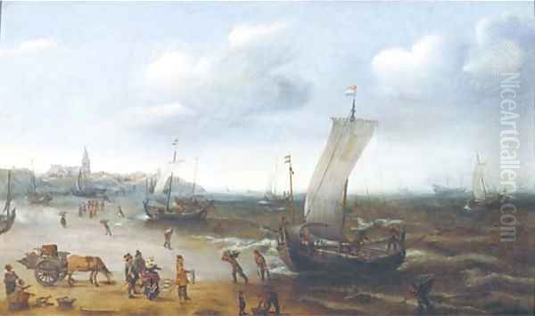 The beach at Scheveningen Oil Painting by Cornelis Hendricksz. The Younger Vroom