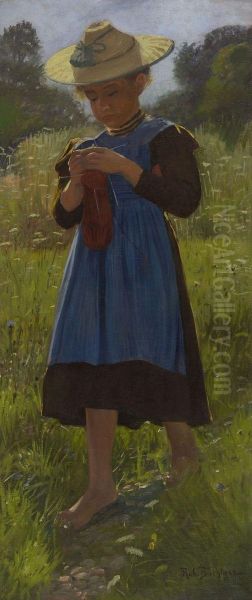 Madchen Mit Strohhut Oil Painting by Robert Buchtger