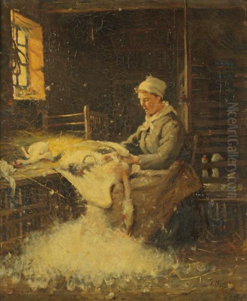 La Plumeuse D'oie Oil Painting by Rene Louis Chretien