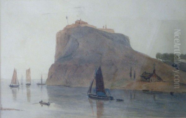 Fishing Boats Passing A Bluff Oil Painting by Thomas Daniell