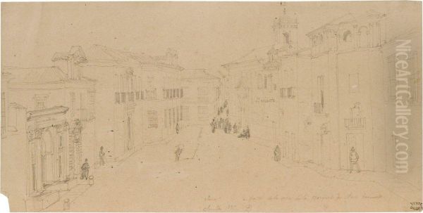 Vue De L'eglise San Vicente, Prise Du Palais De La Marquise Dearco Hermoso, Seville Oil Painting by Adrien Dauzats
