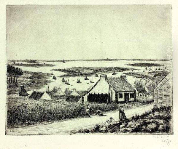 Village De Langle Oil Painting by Jean Frelaut