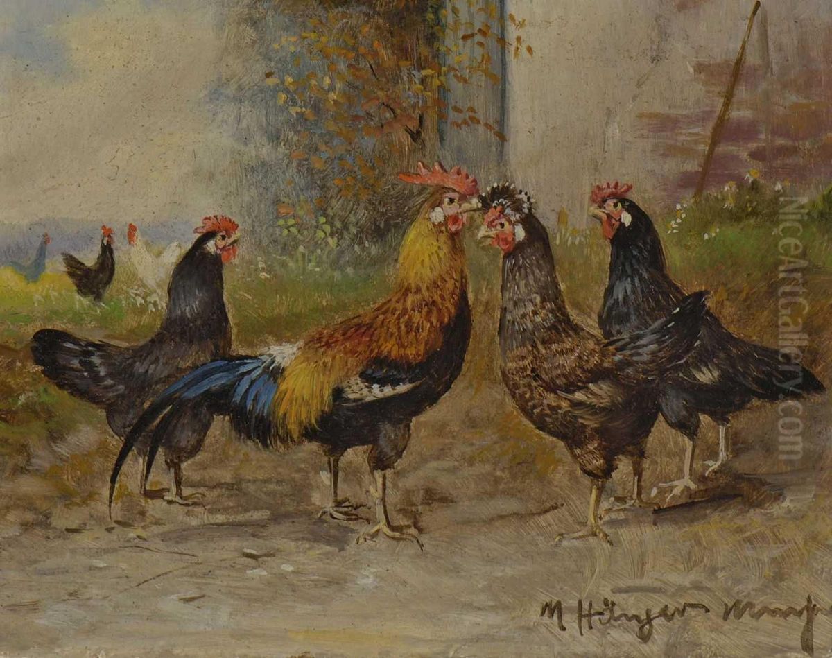 Huhnerhof Oil Painting by Max I Hanger