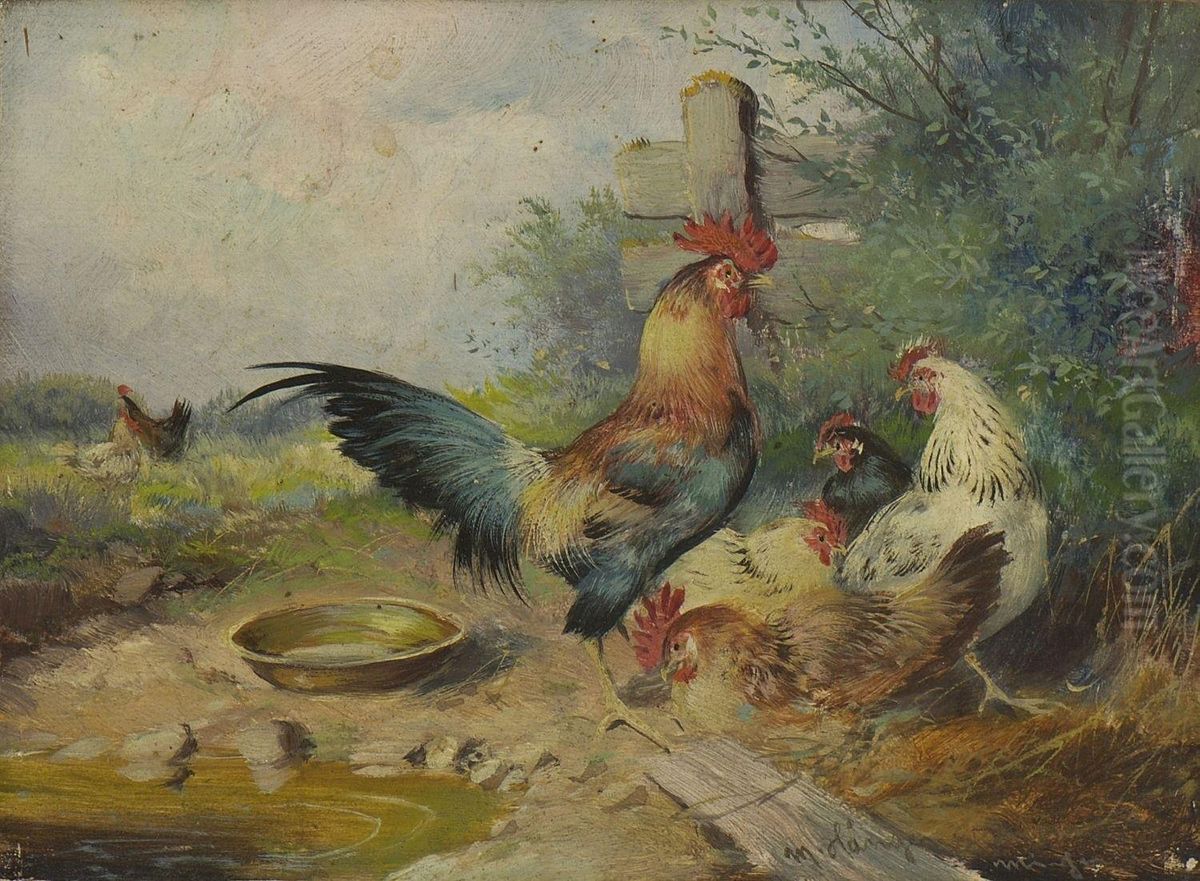 Huhnerhof Oil Painting by Max I Hanger