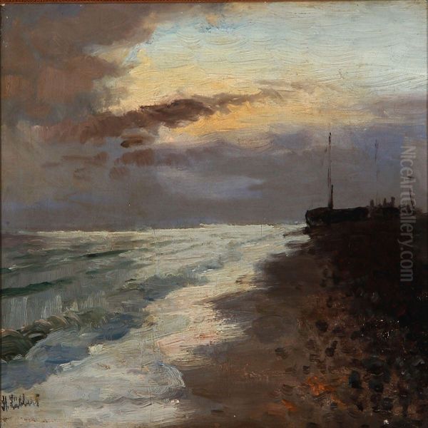 A Sunny Afternoon At A Coast Oil Painting by Holger Peter Svane Lubbers