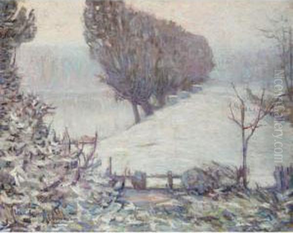 Poplars In A Winter Landscape Oil Painting by Alexander Altmann