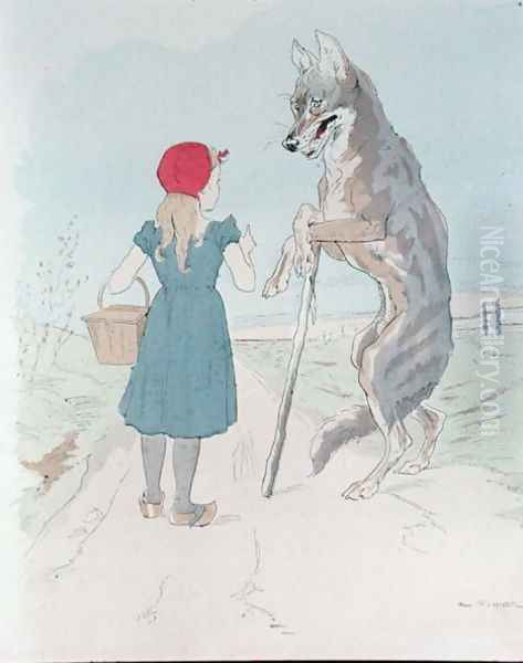 Illustration for Little Red Riding Hood by Charles Perrault (1628-1703) Oil Painting by A. Vimar