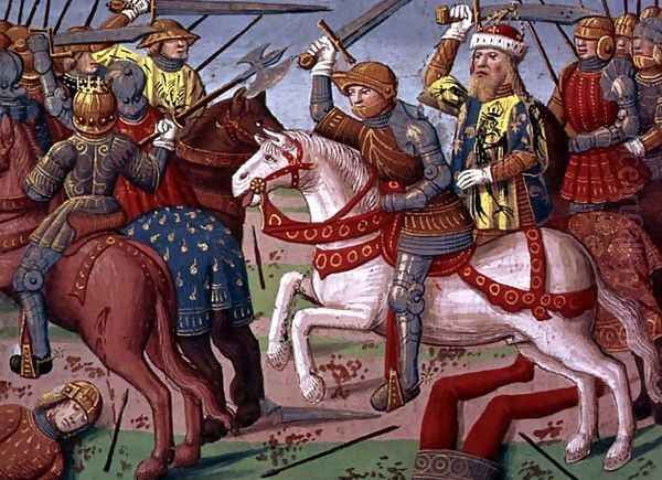 Emperor Charlemagne (747-814) and his Army fighting the Saracens in Spain, 778 from the Story of Ogier Oil Painting by Antoine Verard