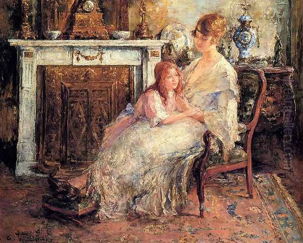 Mother And Daughter Oil Painting by Edward Verschaffelt