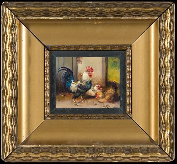 Cock And 2 Hens Oil Painting by Max I Hanger