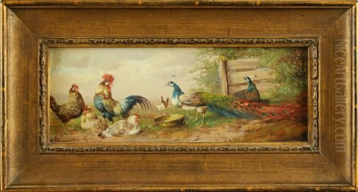 Huhnerhof Oil Painting by Max I Hanger