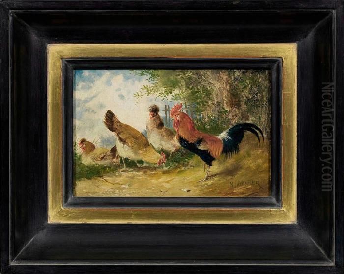 Huhnerschar Amwiesenrand Eines Gehofts Oil Painting by Max I Hanger
