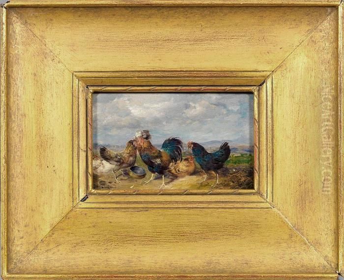 Huhnergruppe Auf Einersommerwiese Oil Painting by Max I Hanger