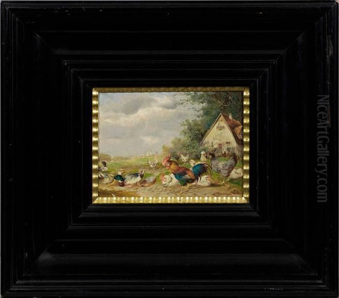 Huhner Und Enten Amsommerlichen Weiher Oil Painting by Max I Hanger