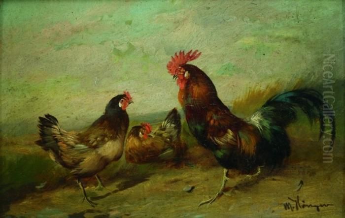 Hahn Und Zwei Hennen. Oil Painting by Max I Hanger