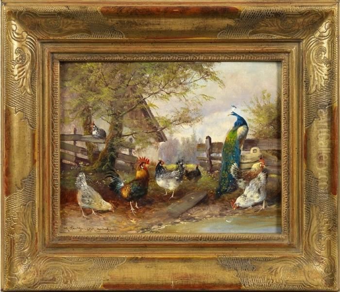 Vogelgruppe Am Weiher Oil Painting by Max I Hanger