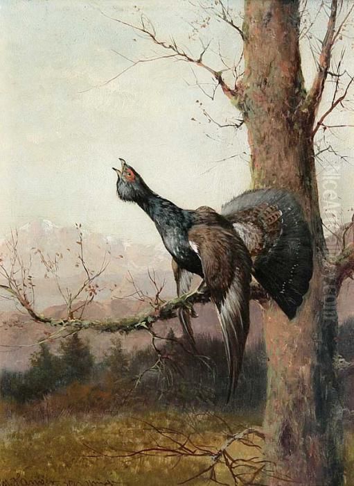 Auerhahn Im Geast Oil Painting by Max I Hanger