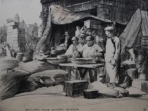Shelling Peas, Covent Garden Oil Painting by William Lee Hankey