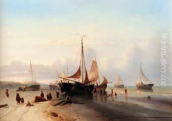 Moored Fishing Fleet On The Beach Of Scheveningen Oil Painting by Mauritz Verveer