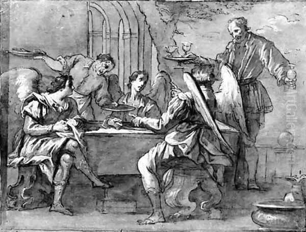 Abraham serving the three angels Oil Painting by Jacopo Vignali