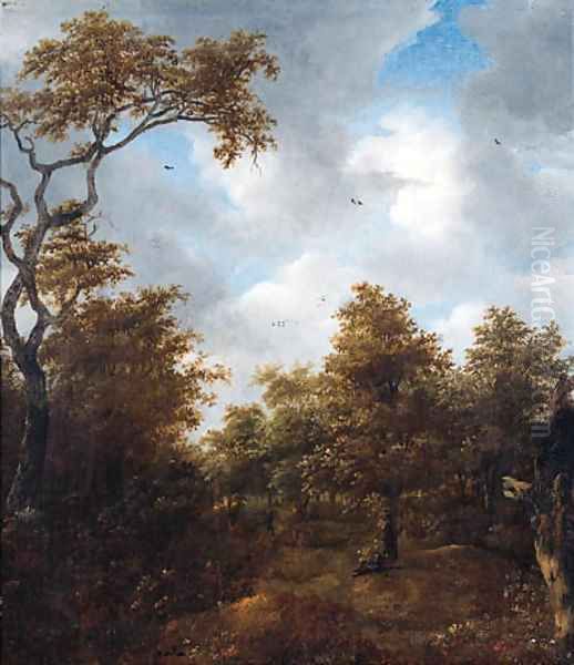 Sportsmen in a wood in the dunes Oil Painting by Jan The Elder Vermeer Van Haarlem