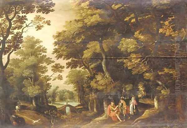 A wooded landscape with Saint John the Baptist in the wilderness Oil Painting by David Vinckboons