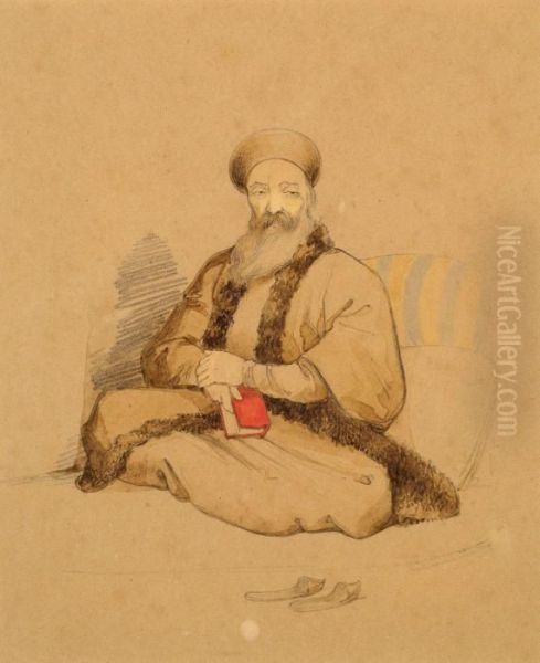 L'imam Et Turc Assis Au Cafe Oil Painting by Amadeo Preziosi