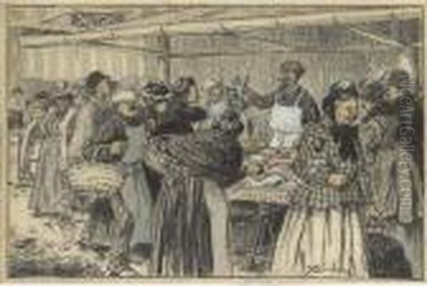 Scene De Marche Oil Painting by Theophile Alexandre Steinlen