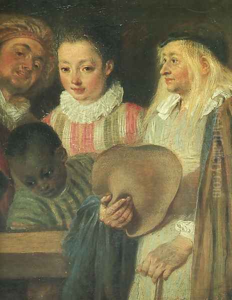 Actors from a French Theatre - detail Oil Painting by Jean-Antoine Watteau