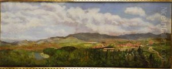 Paisaje Con Pueblo Al Fondo Oil Painting by Jose Armet Y Portanell