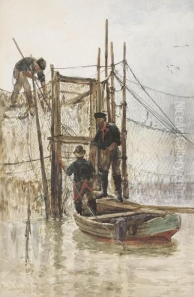 Fixing The Nets Oil Painting by Alexander Ballingall
