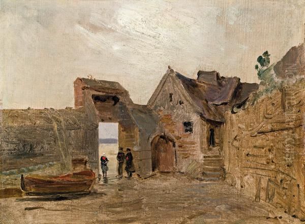 Fischer An Der Hafenmauer Oil Painting by Jean Antoine Theodore Baron Gudin