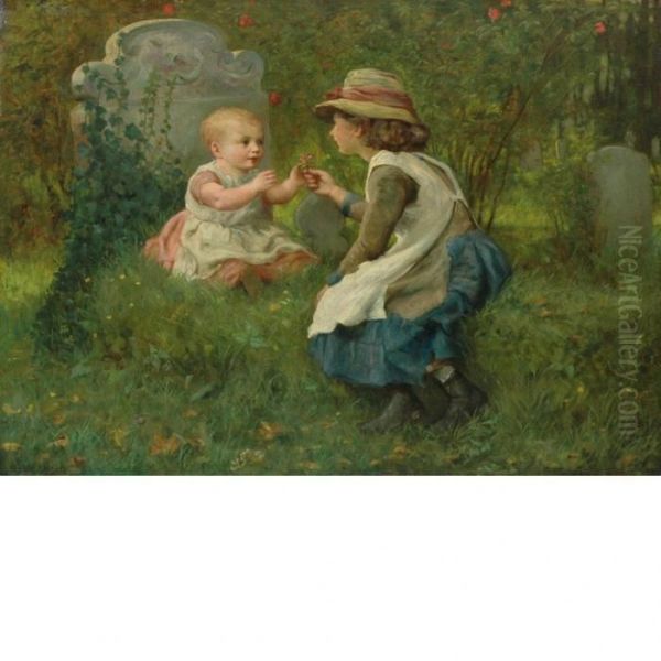 Children Playing In A Graveyard Oil Painting by Francis James Barraud