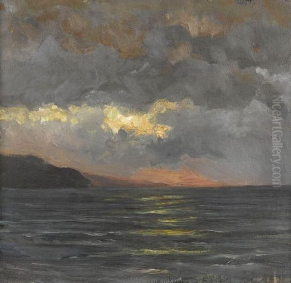 Kustenpartie Im Abendrot Oil Painting by Leon Rodolphe Berthoud