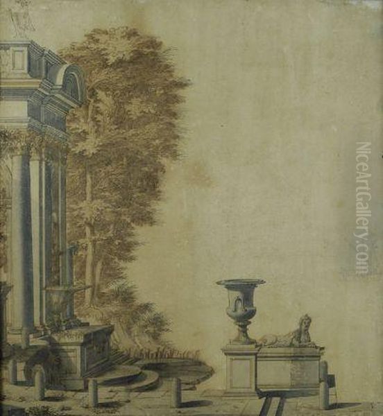Fontana Oil Painting by Ferdinando Galli Bibiena