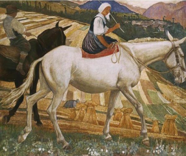 Paysanne A Dos De Mulet Oil Painting by Ernest Bieler