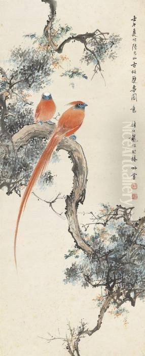 Pine And Birds Oil Painting by Yan Bolong Pine And Birds Oil Painting by Yan Bolong