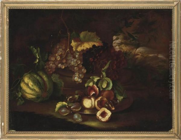 Grapes, Melon, Figs And Peaches On A Ledge Oil Painting by Felice Boselli Piacenza