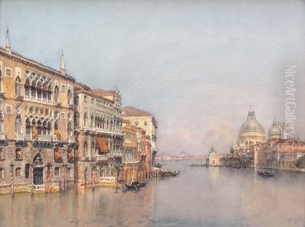 Il Canal Grande Con Veduta Della Basilica Di Santa Maria Della Salute Oil Painting by Emanuele Brugnoli