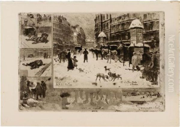 L'hiver De 1879 A Paris Oil Painting by Felix-Hilaire Buhot