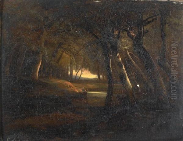 Waldlichtung Mit Bach Oil Painting by Alexandre Calame