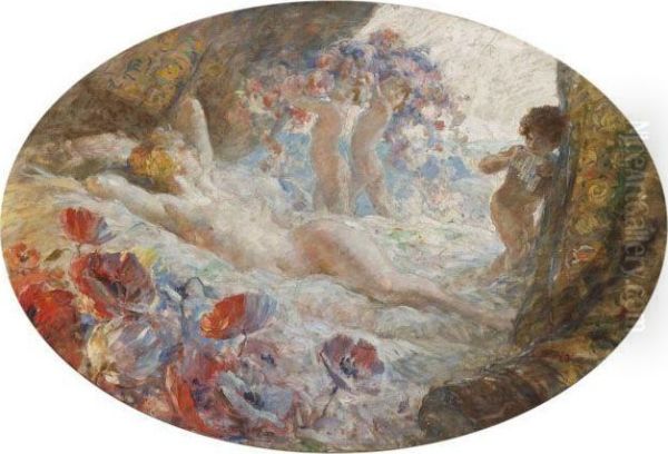 Allegorie Du Sommeil : Nymphe Endormie Et Faune Oil Painting by Antoine Calbet