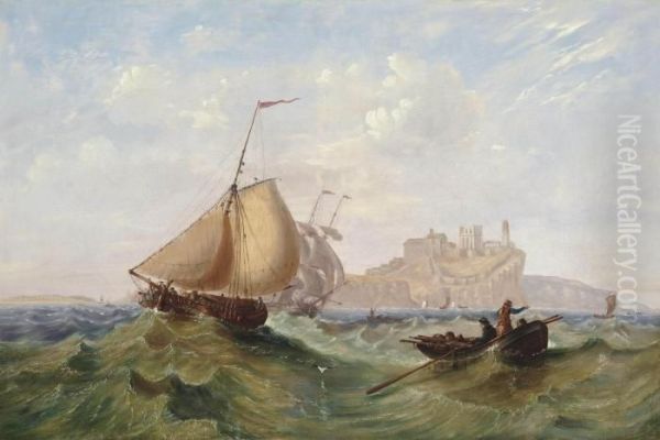 Trading Vessels And Other Shipping In A Heavy Swell Off Whitby Oil Painting by John Wilson Carmichael