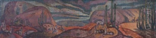 Llamas En El Altiplano Oil Painting by Carlos Alberto Castellanos