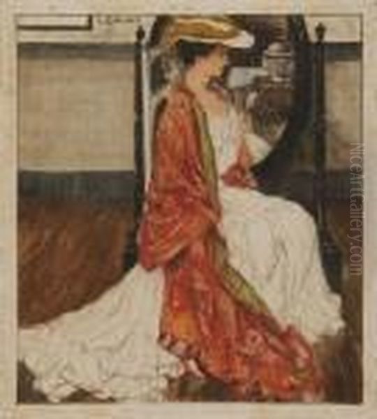 Femme Au Miroir Oil Painting by Leon Cauvy