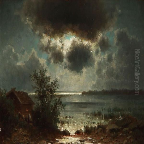 Mondnacht Am Altesee Oil Painting by Adolf Chwala