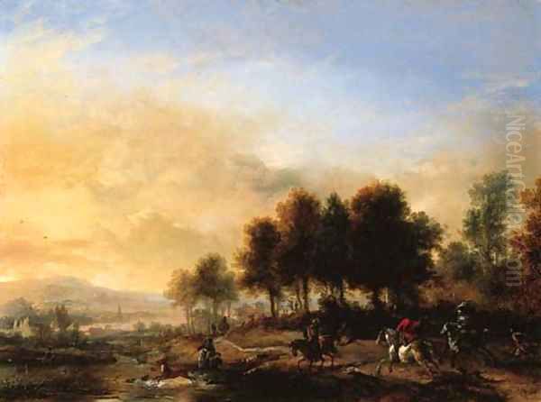 A stag hunt Oil Painting by Philips Wouwerman