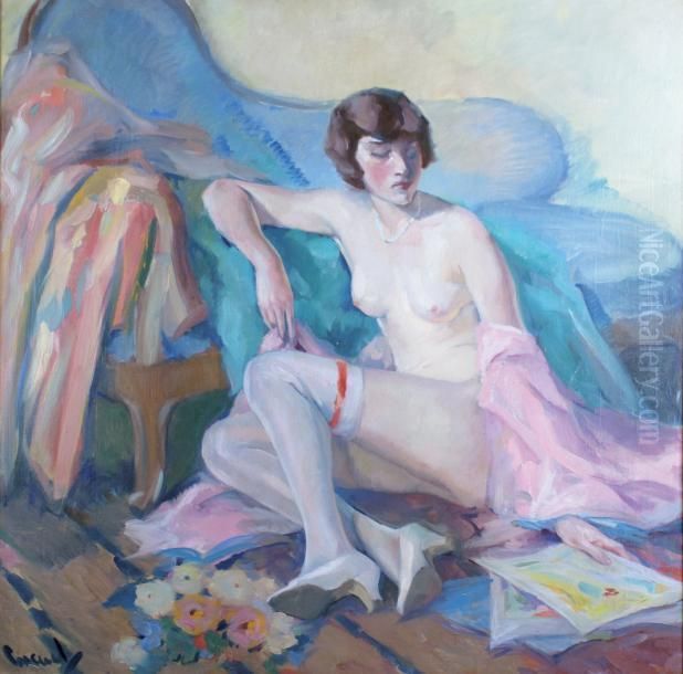 Jeune Fille Assise Au Pied De La Meridienne Oil Painting by Edward Alfred Cucuel