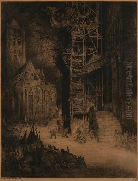 Le Montage Du Dragon Sur Le Beffroi De Gand Oil Painting by Jules De Bruycker